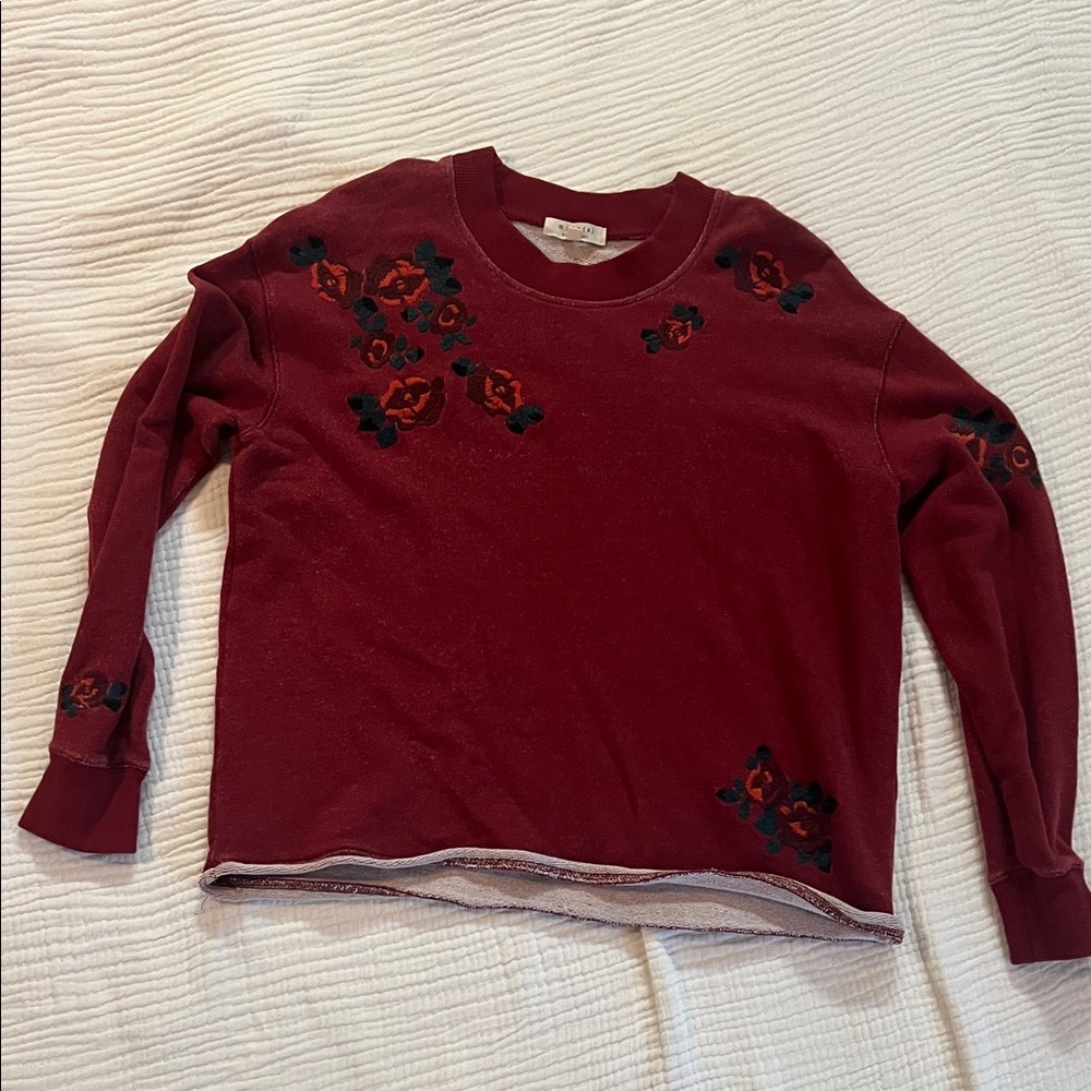 Madewell Maroon Floral Embroidered Sweatshirt